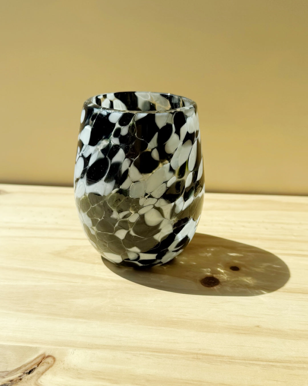 Lena Splatter Stemless Wine Glass - Black/White - Hand Blown