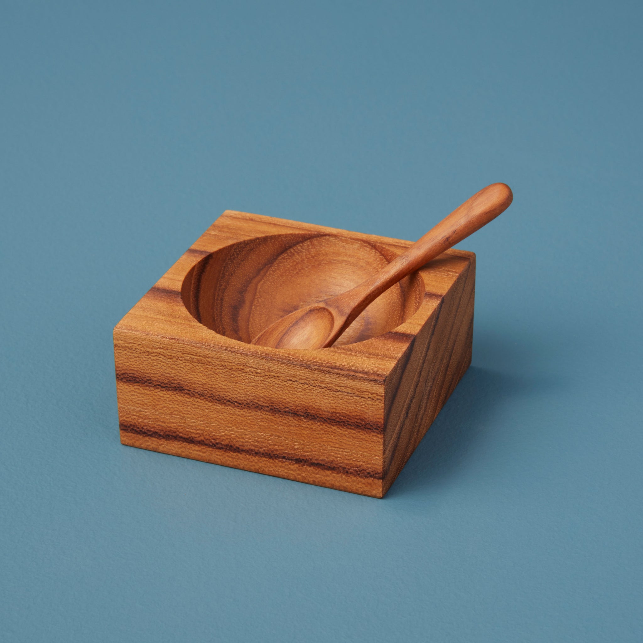 Square Spice Cellar with Spoon - Teak
