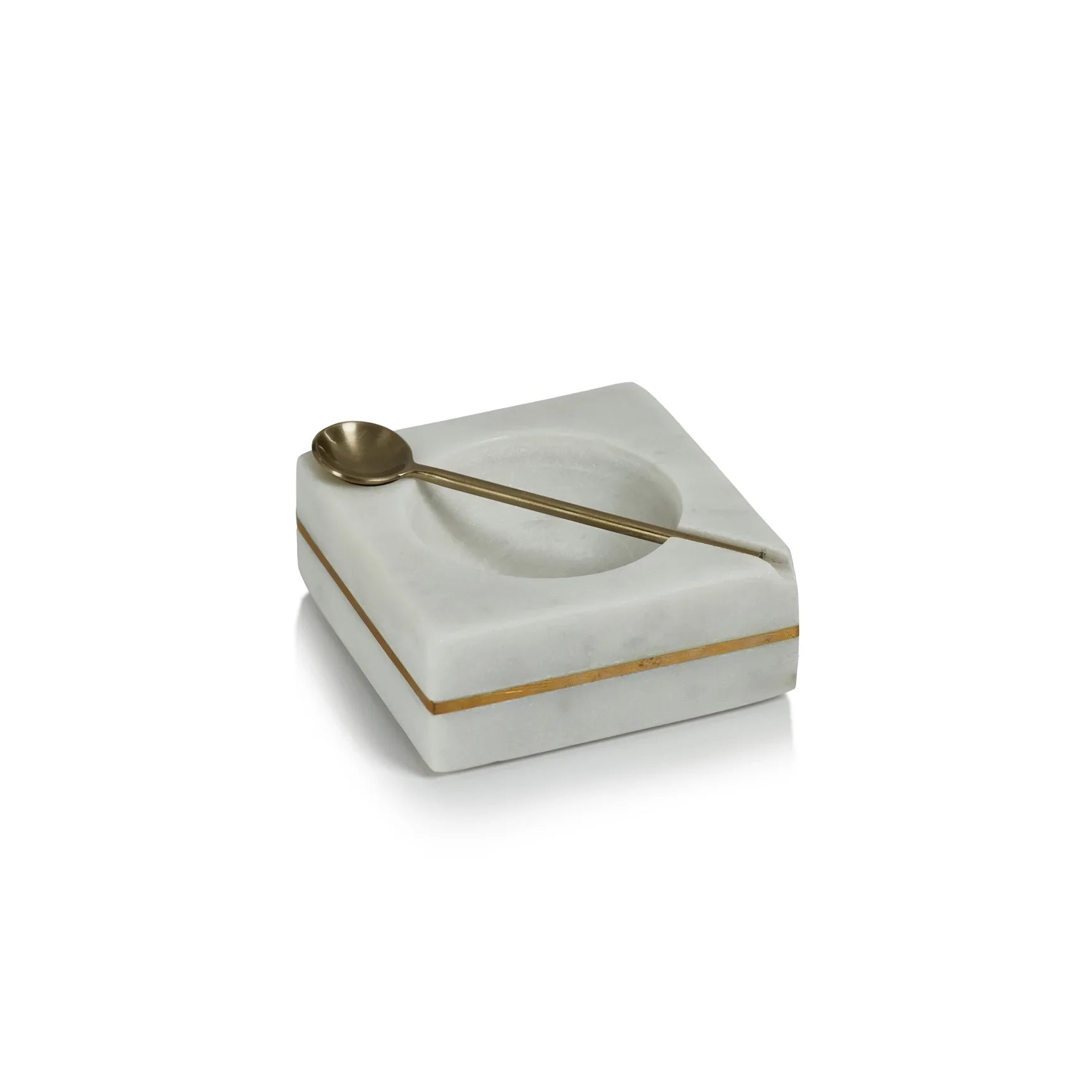 White Marble Square Salt & Pepper Bowl with Spoon