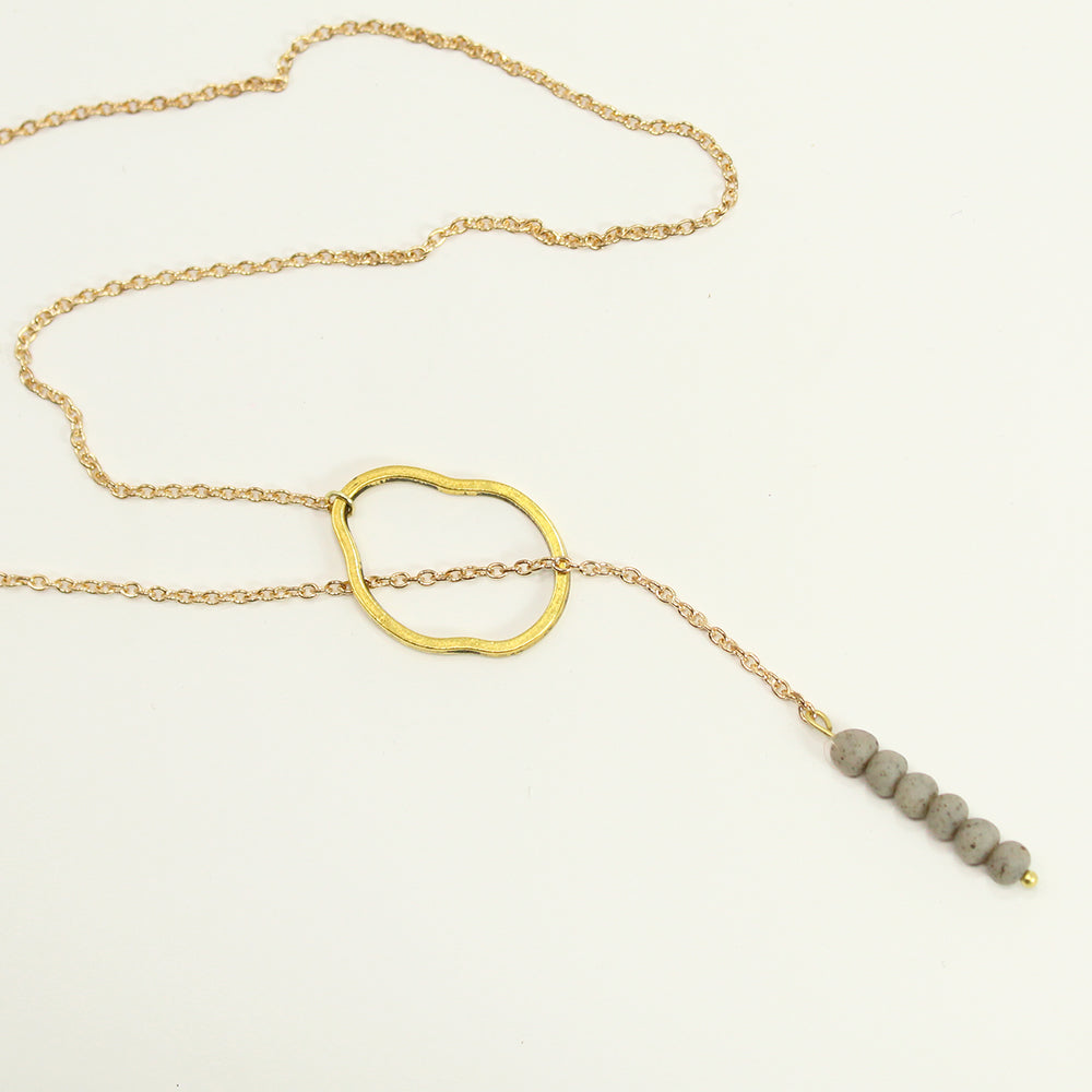 Stone and Bead Lariat Necklace - Gray