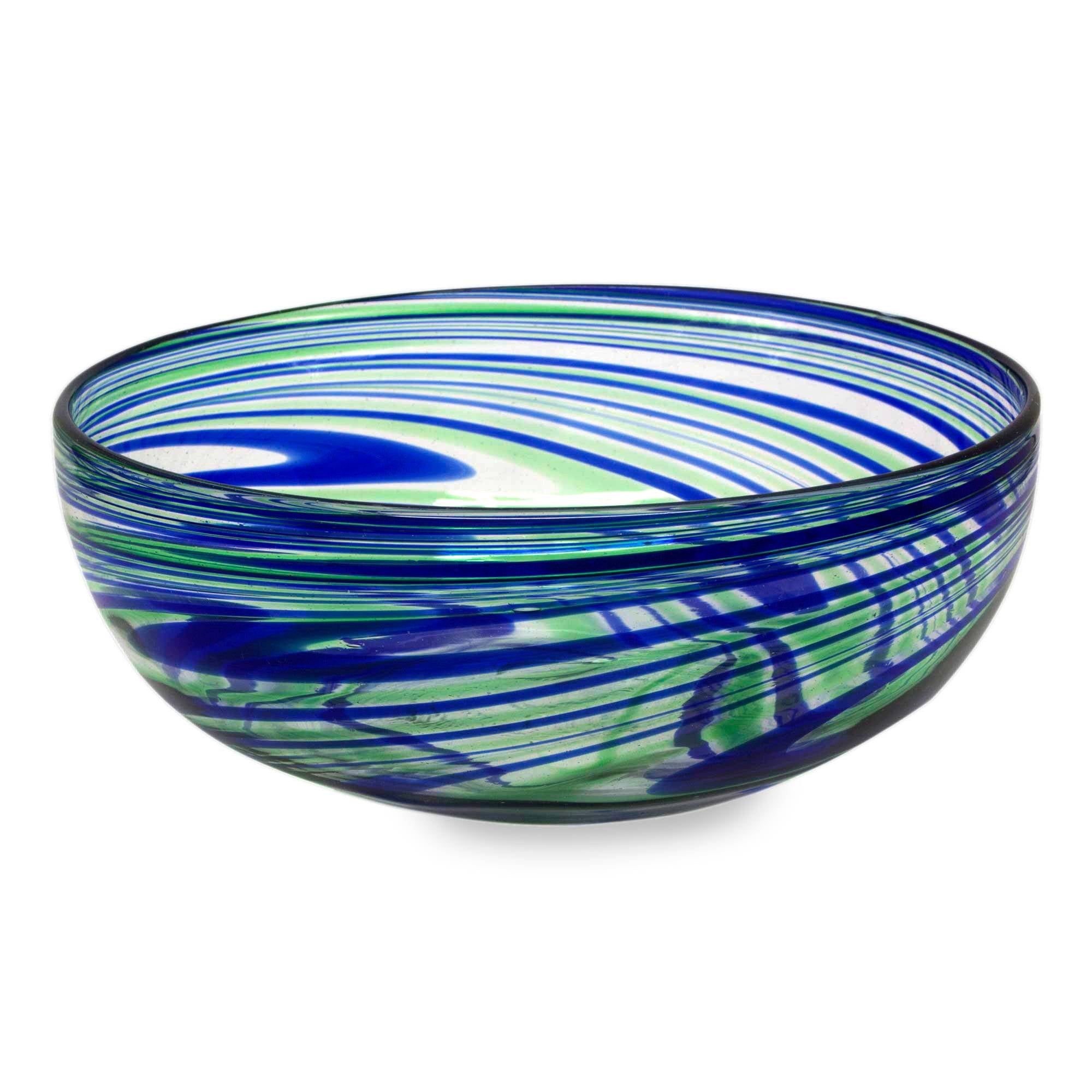 Handblown Salad Bowl - Royal Blue Green